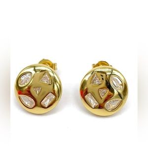 Adornia Fine 14K Yellow Gold Plated Mixed Shapes Topaz Disc Stud Earrings